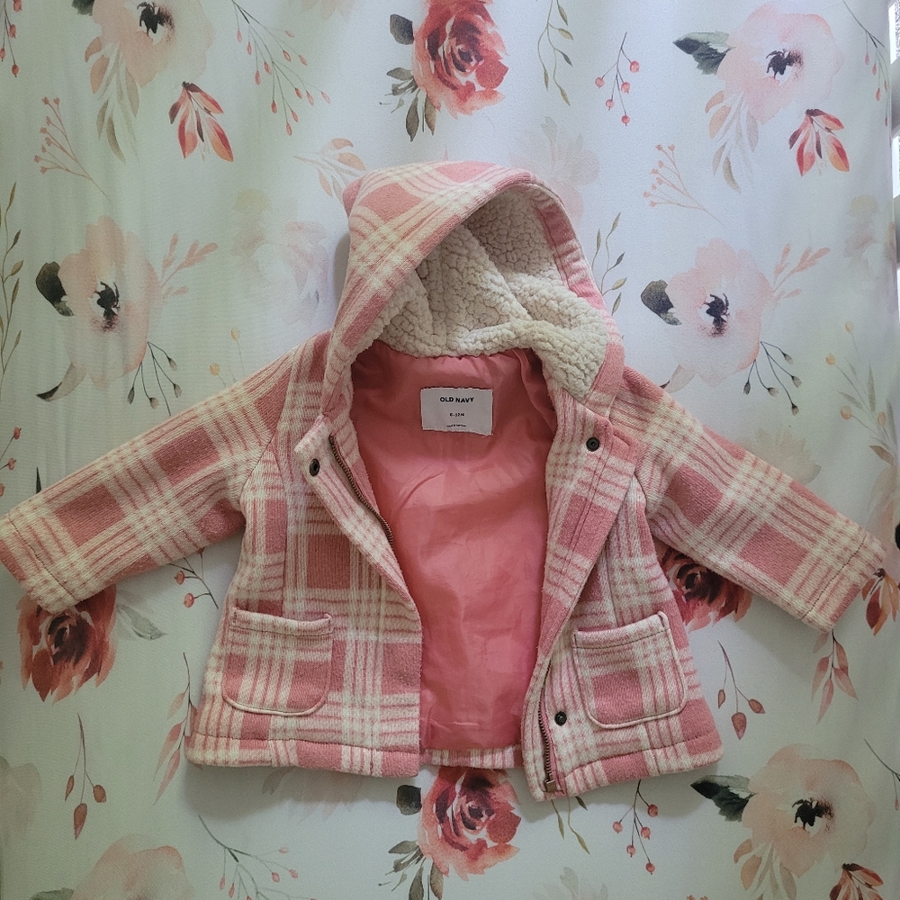 Old Navy Baby Winter Coat 6-12 Months Pink Plaid